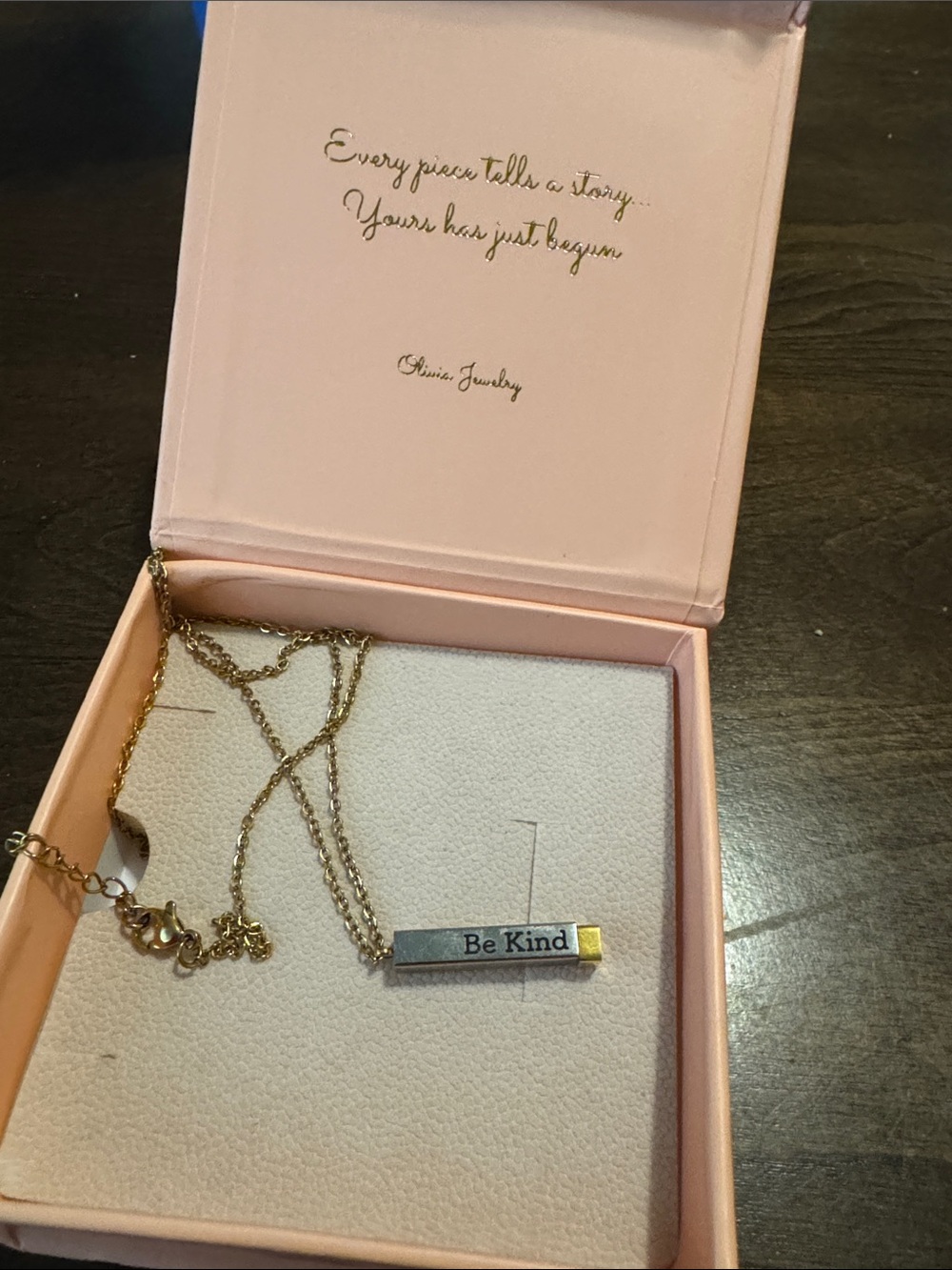 Gold and Silver 'Be Kind' Bar Necklace
